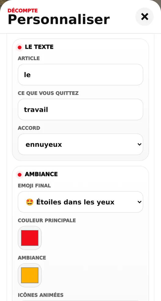 Capture des options avancées pour modifier le texte Fini le travail ennuyeux, l’accord, l’emoji, la police, les couleurs et les icônes animées